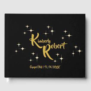 Modern Minimalist Black & Yellow Gold Wedding  Guest Book