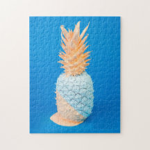 Modern minimalist blue and pink pineapple art
