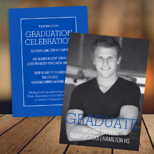 Modern Minimalist Blue Art Deco Graduatation Announcement