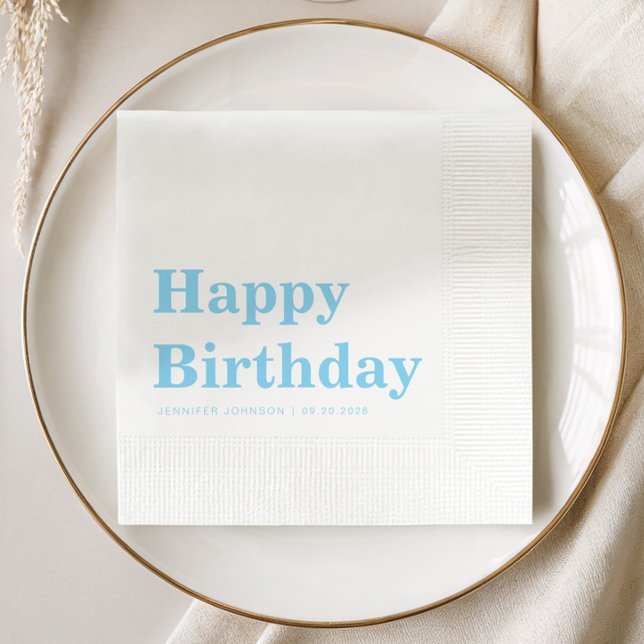 Modern Minimalist Blue Birthday Napkin (Modern Minimalist Blue Birthday Napkins)