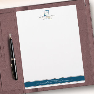 Modern Minimalist Blue Border Business Logo Custom Letterhead