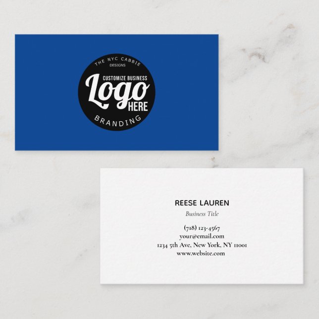 Modern Minimalist Blue Business Card With Logo (Front/Back)