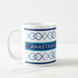Modern minimalist blue fish and lines custom name  coffee mug