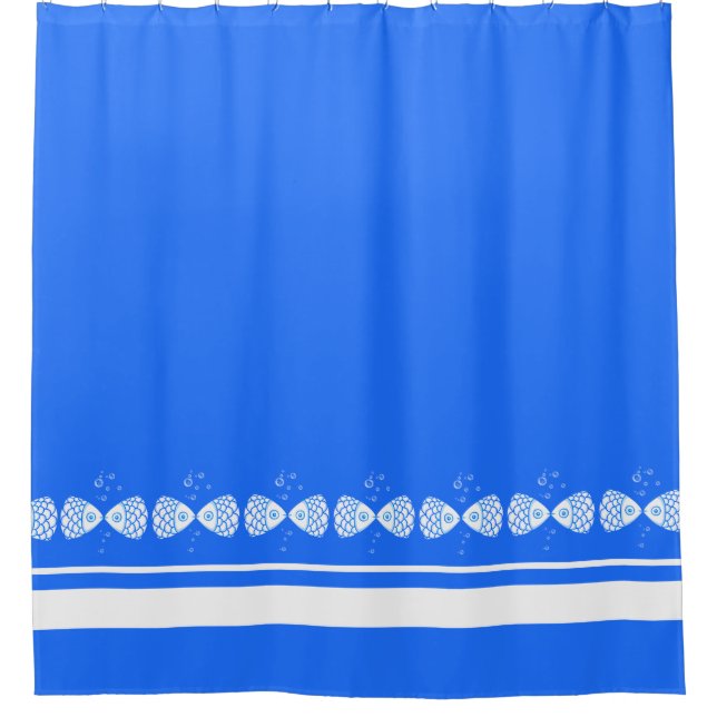 Modern Minimalist Blue Fish Shower Curtain (Front)