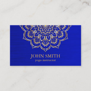Modern Minimalist Blue Gold Lotus Yoga Instructor  Business Card