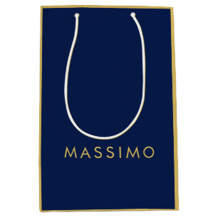 Modern Minimalist Blue Gold Professional Trendy Medium Gift Bag