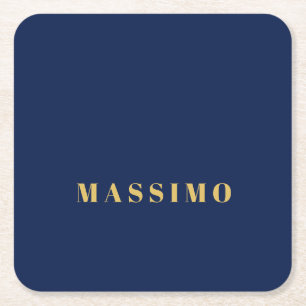 Modern Minimalist Blue Gold Professional Trendy Square Paper Coaster