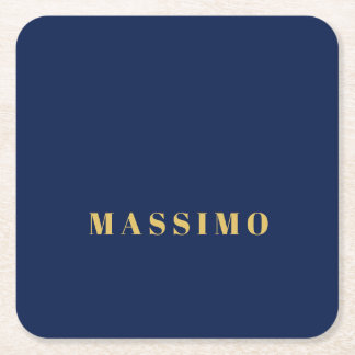Modern Minimalist Blue Gold Professional Trendy Square Paper Coaster