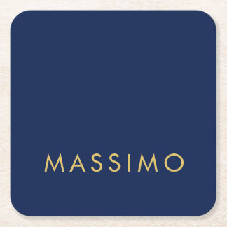 Modern Minimalist Blue Gold Professional Trendy Square Paper Coaster