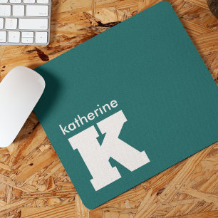 Modern Minimalist Blue Green Monogram Name Initial Mouse Mat
