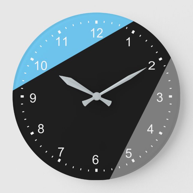Modern Minimalist Blue Grey Black Large Clock (Front)