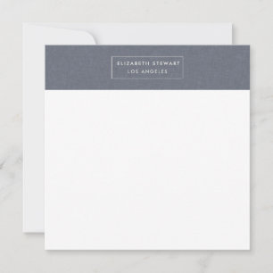 Modern Minimalist Blue Linen and Ivory Note Card