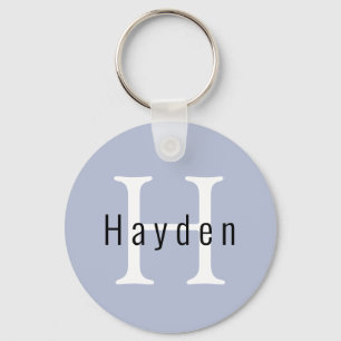 Modern Minimalist Blue Monogram Name + Initial Key Ring