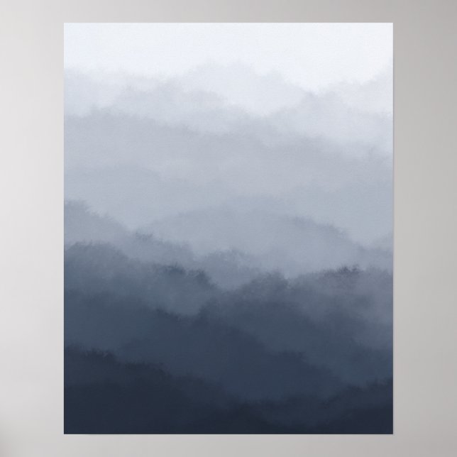 Modern Minimalist Blue Mountains Abstract Poster (Front)