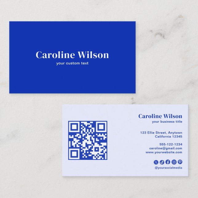 Modern Minimalist Blue QR Code Professional Business Card (Front/Back)