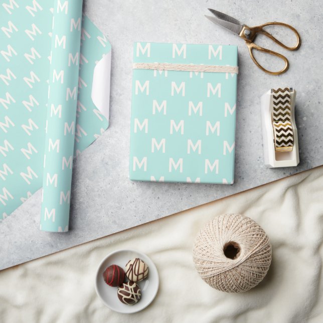 Modern Minimalist Blue simple monogram pattern Wrapping Paper (Crafts)