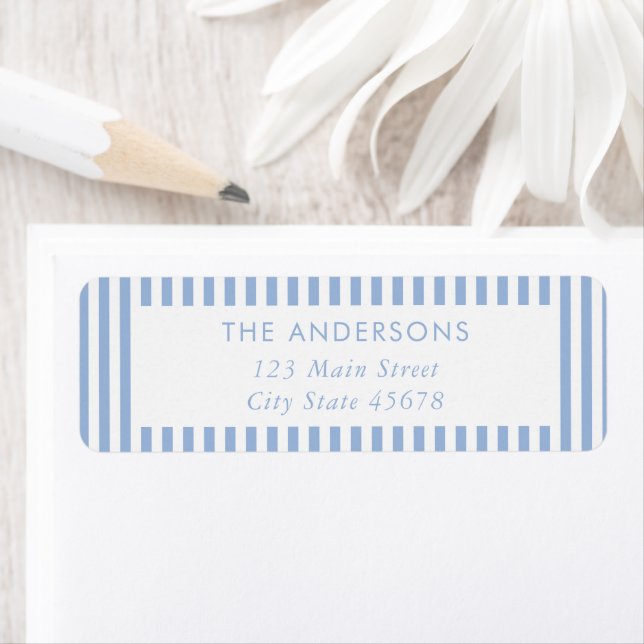Modern Minimalist Blue Stripes Return Address (Insitu)