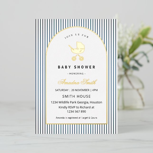 Modern & Minimalist Blue Stripes Stroller Baby Boy (Standing Front)