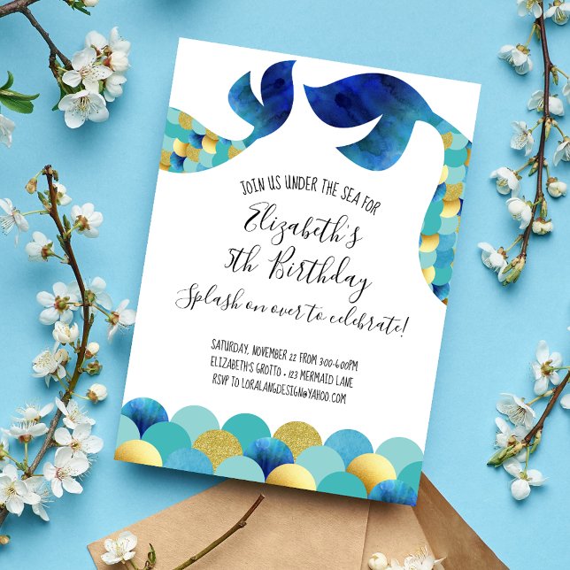 Modern Minimalist Blue Teal Mermaid Birthday Invitation (Creator Uploaded)