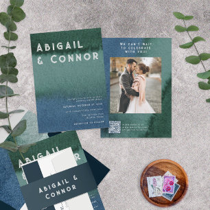 Modern Minimalist Blue Teal Photo Invitation