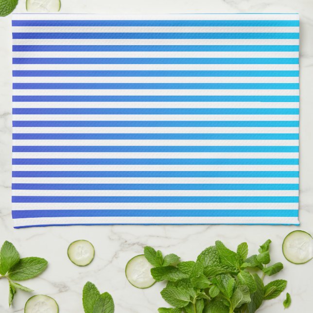 Modern Minimalist Blue Turquoise Ombre Stripes Tea Towel (Folded)