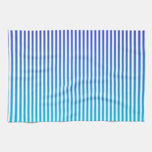 Modern Minimalist Blue Turquoise Ombre Stripes Tea Towel (Horizontal)