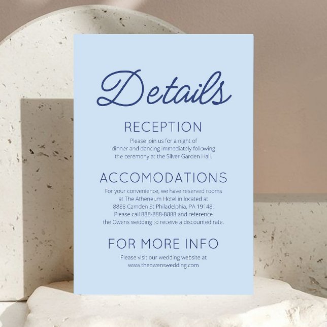 Modern Minimalist Blue Wedding Details Enclosure Card (Creator Uploaded)