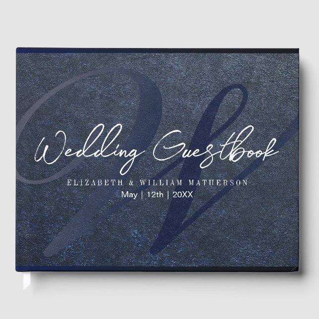 Modern Minimalist blue wedding Guestbook (Front)