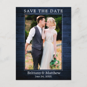 Modern Minimalist Blue Wood Save the Date Postcard