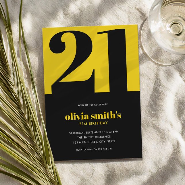 Modern Minimalist Blue Yellow 21st Birthday Invitation (Creator Uploaded)