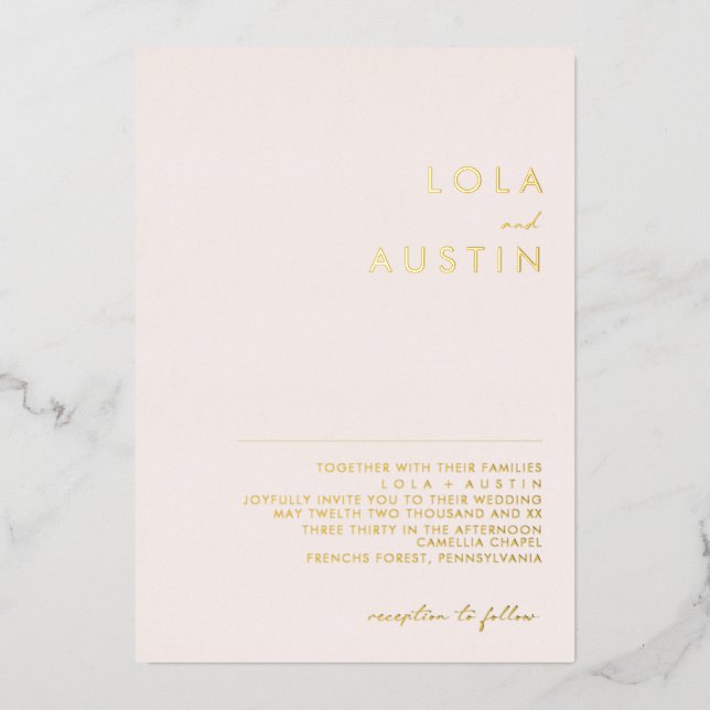 Modern Minimalist | Blush And Gold Wedding Real (Front)