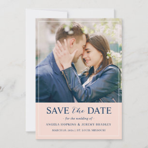 Modern Minimalist Blush and Navy Elegant Photo Save The Date