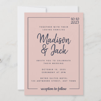 Modern Minimalist Blush and Navy Wedding Invitation