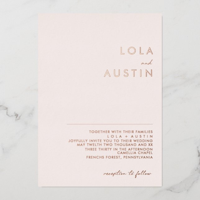 Modern Minimalist Blush And Rose Gold Wedding Real (Front)