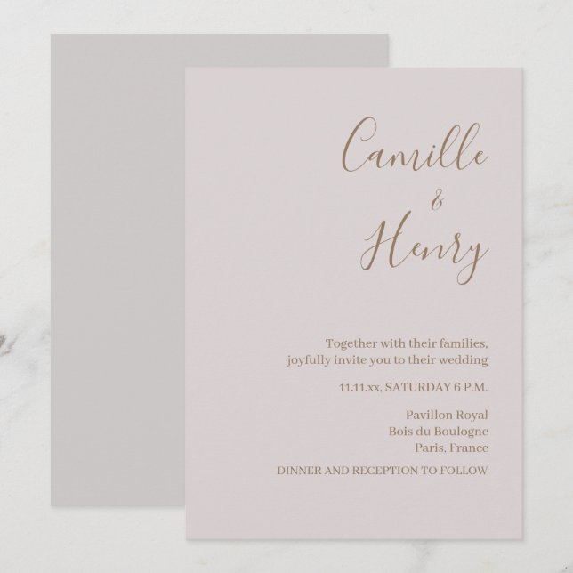 Modern Minimalist Blush Grey Wedding Invitation (Front/Back)