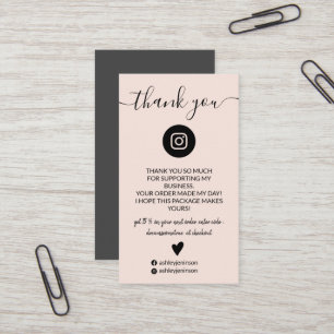 Modern minimalist blush order thank you business card