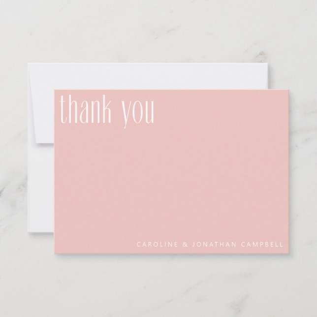 Modern Minimalist Blush Pink Custom Wedding Thank You Card (Front)