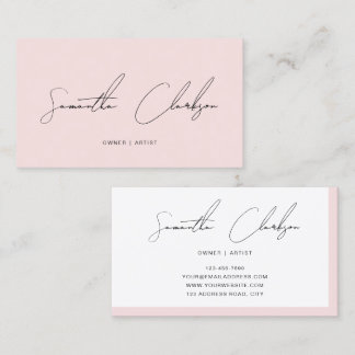 Modern Minimalist Blush Pink Handwritten Script Business Card