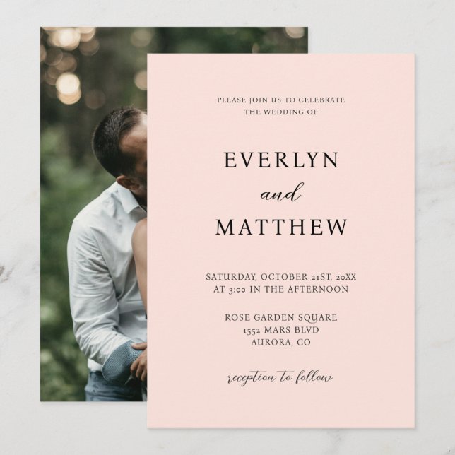 Modern Minimalist Blush Pink Invitation (Front/Back)