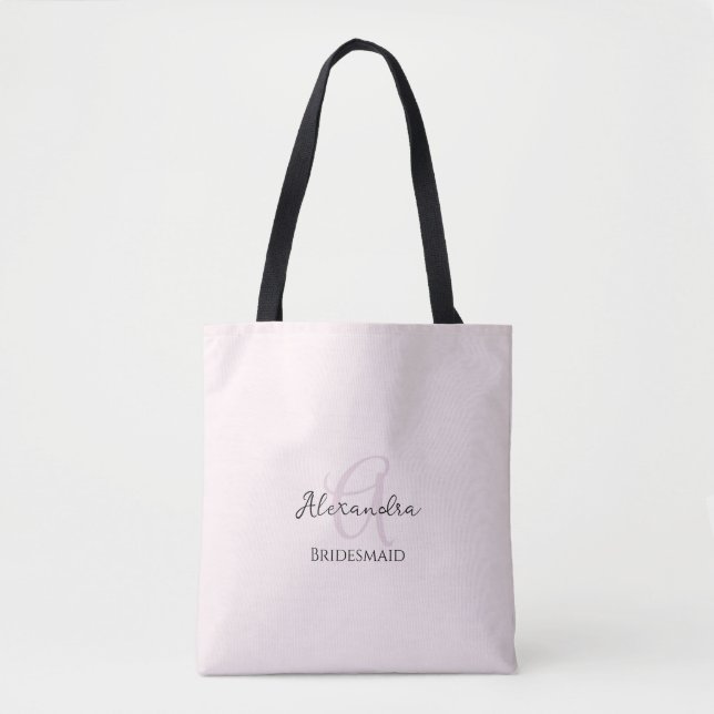 Modern Minimalist Blush Pink Monogram Bridesmaid Tote Bag (Front)