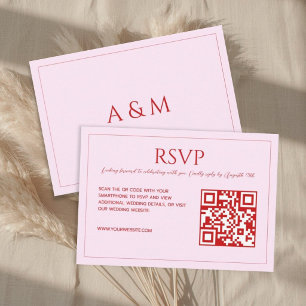 Modern minimalist blush pink red QR code wedding RSVP Card