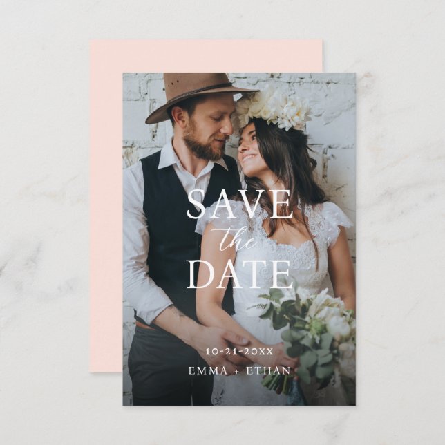 Modern Minimalist Blush Pink Save The Date (Front/Back)
