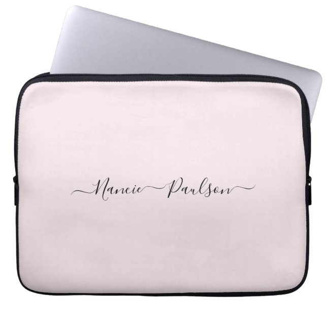 Modern Minimalist Blush Pink Script Custom Name Laptop Sleeve (Front)
