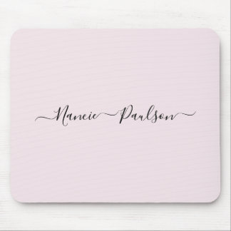 Modern Minimalist Blush Pink Script Custom Name Mouse Mat