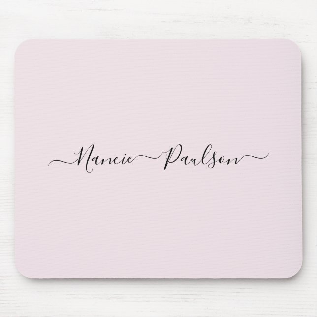 Modern Minimalist Blush Pink Script Custom Name Mouse Mat (Front)