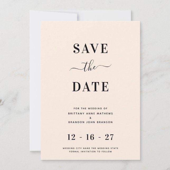 Modern Minimalist Blush Pink Wedding Save The Date (Front)