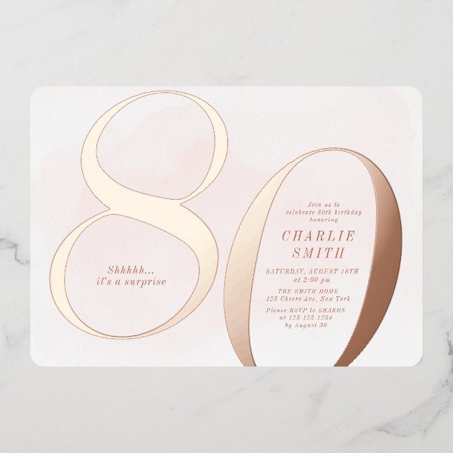 Modern minimalist blush rose gold 80th birthday fo (Front)