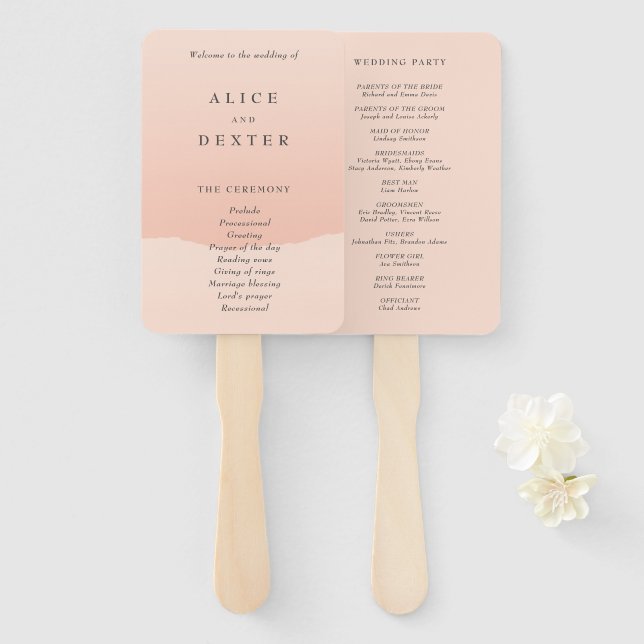 Modern Minimalist Blush Rose Wedding Programs Hand Hand Fan (Front and Back)