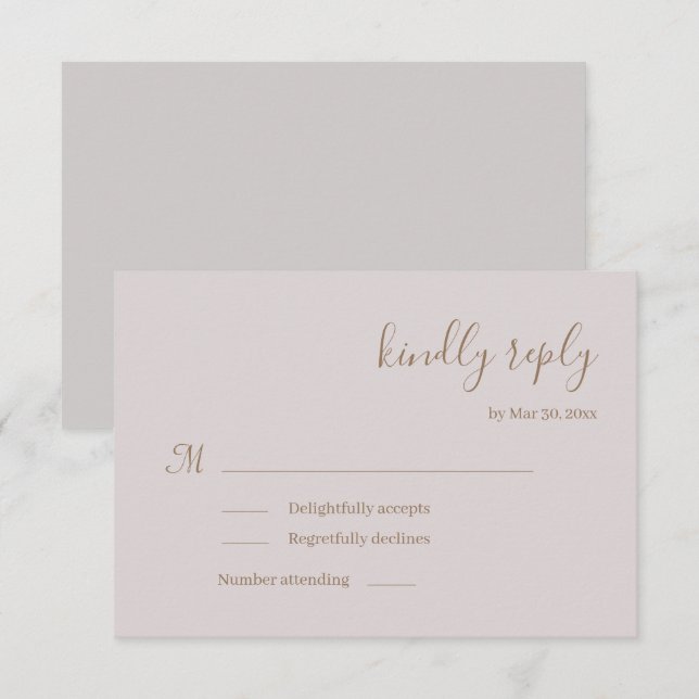 Modern Minimalist Blush Wedding RSVP Invitation (Front/Back)