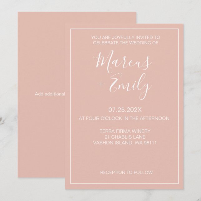 Modern Minimalist Blush & White Wedding Invitation (Front/Back)
